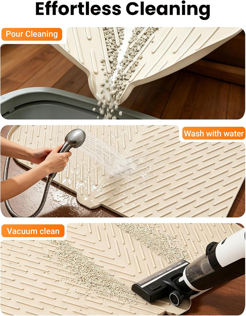 Cat Litter Mat, 47"x37" Extra Large Litter Box Mat, Silicone Mat, Beige | Waterproof Litter Trapping Mat for Scatter Control, Soft on Cat Paws Non-Slip Easy to Clean
