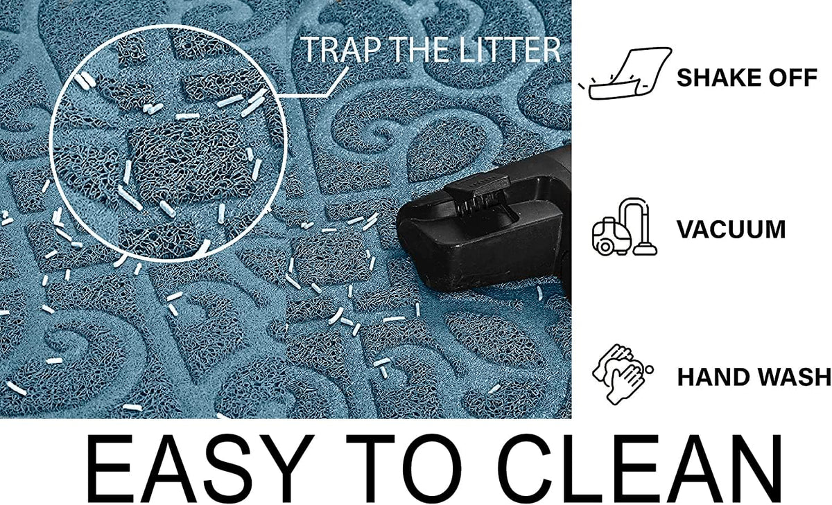 PetLike Cat Litter Box Mat, Thick Kitty Litter Trapping Mat, Durable,Waterproof &Washable with Non-Slip Backing, Soft on Kitty Paws and Easy to Clean, BPA Free 30x18,Sliver blue