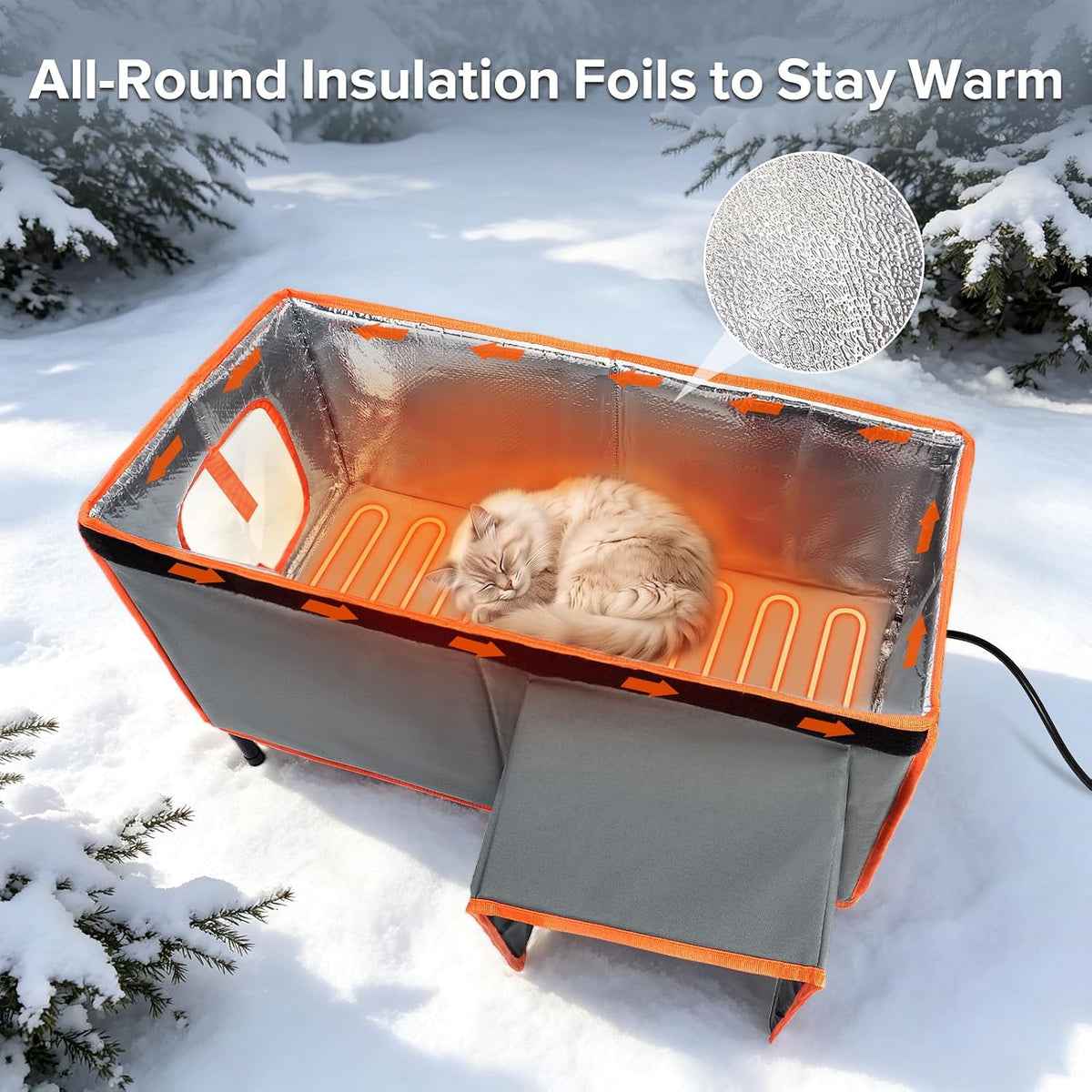 Heated Cat House for Outside in Winter, Weatherproof Outdoor Cat House with Cat Heating Pad, Waterproof &Safe Escape Door, Insulated Cat Shelter with Heater for Feral Barn Cats Kitty