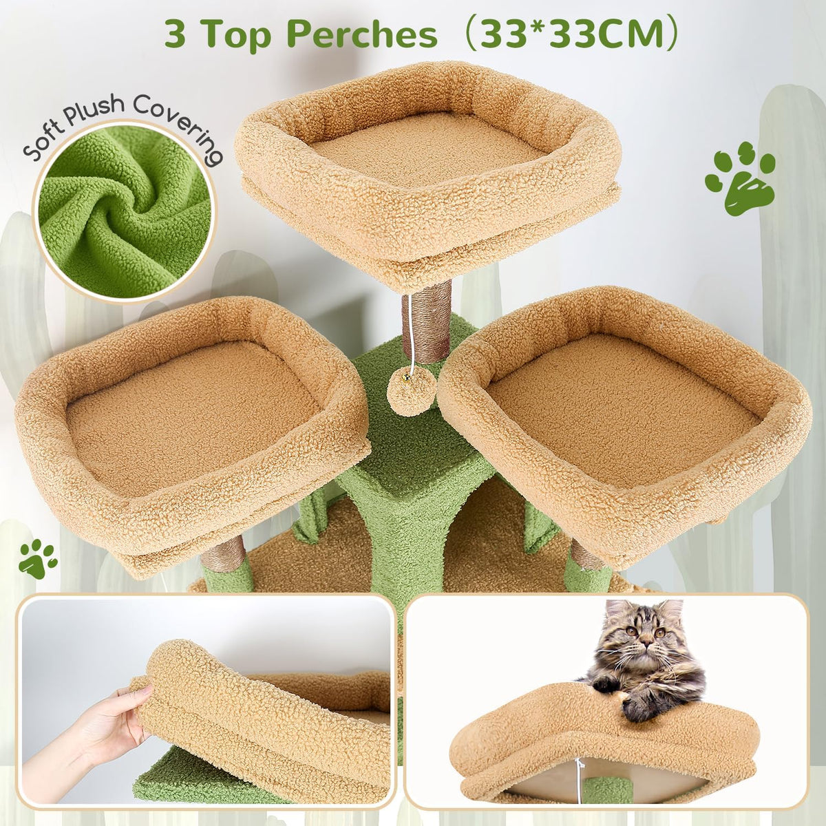Globlazer Big XL Cactus Cat Tower for Indoor Multiple Cats, F68B, Green
