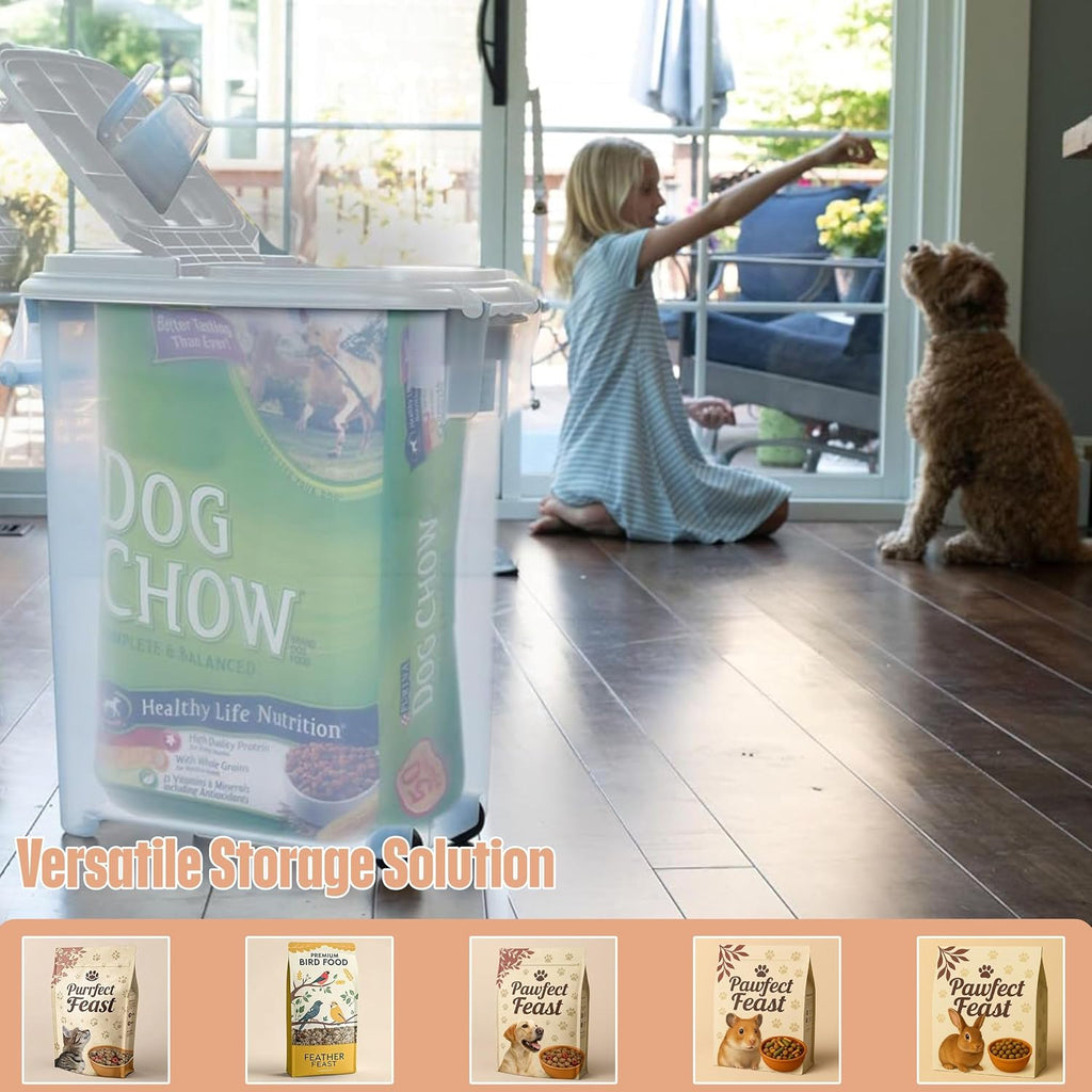 Buddeez Airtight Rolling Pet Food Storage Container, 50 Quart, with Scoop