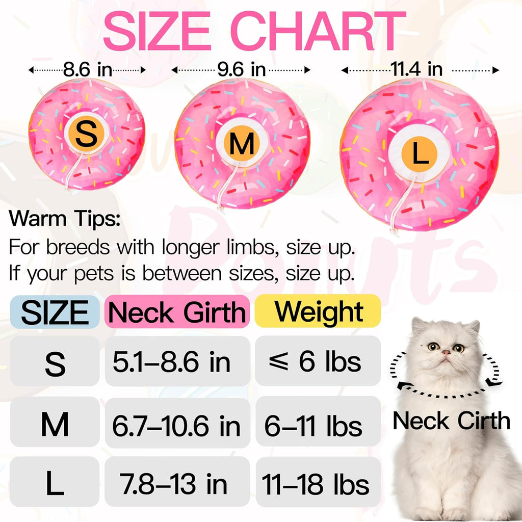 Cat Cone Collar Soft, Cute Cat Donut Collar After Surgery, Adjustable Kitten Recovery Cones to Stop Licking, Lightweight Neck Elizabethan Collars for Cats Kittens (Pink, Medium)