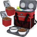 BAGLHER Dog Travel Bag, Pet Travel Bag (ALL Pet Travel Supplies), With 2 Pet Food Containers and 2 Collapsible Silicone Bowls; Essential Kits for Travel Red