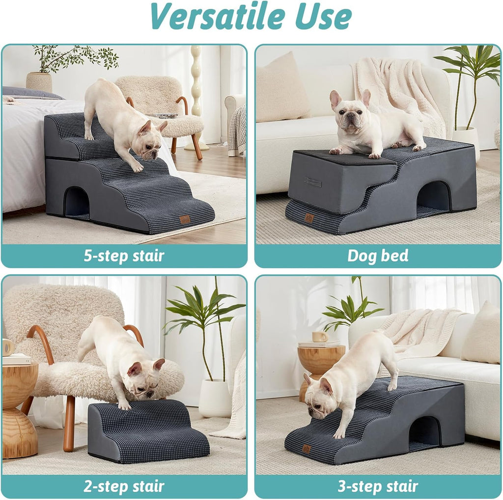 COZY KISS Dog Stairs,with condo,22.4" H 5 Steps for Bed,Dark Grey