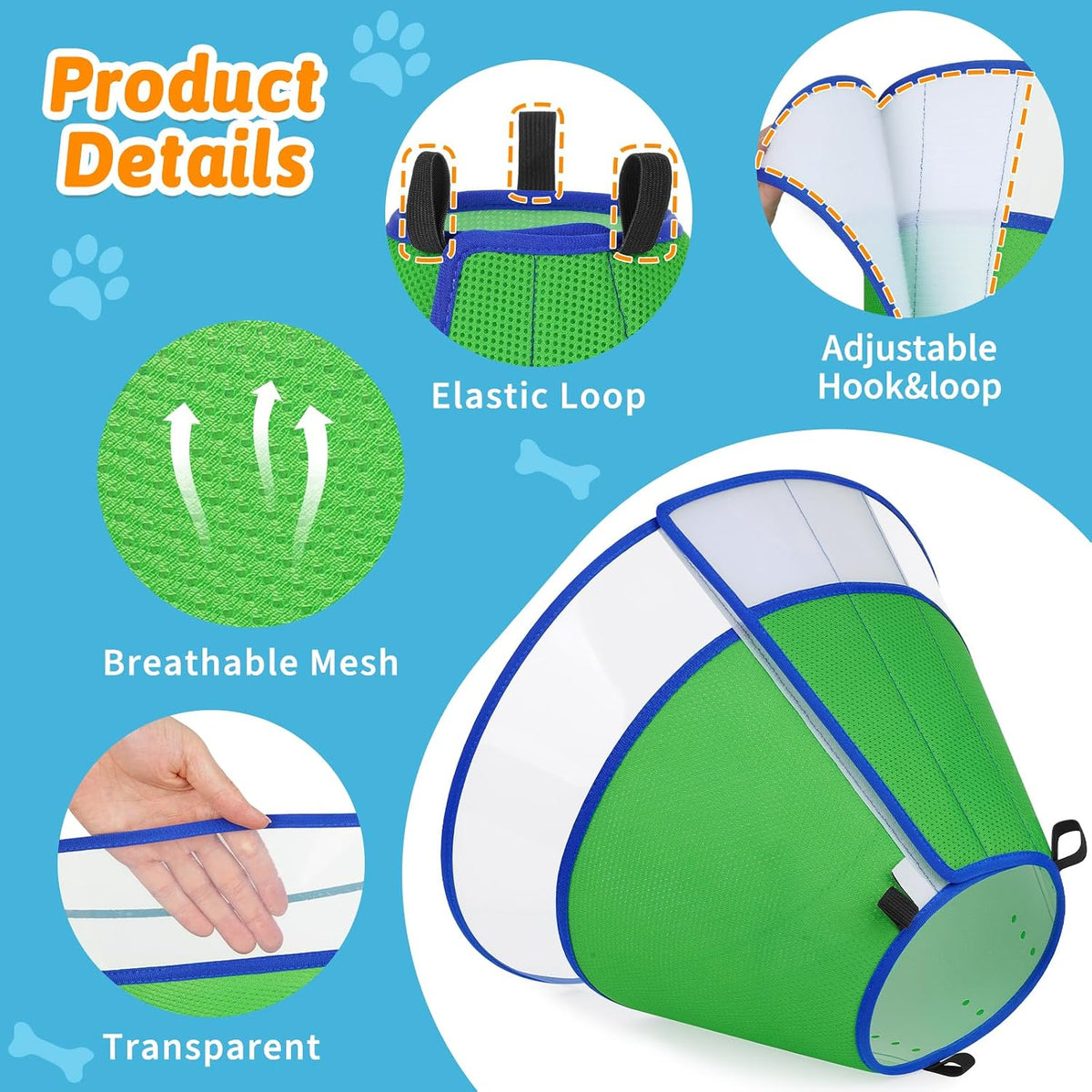 Dog Cone Collar, Clear Soft Cone to Stop Licking, Breathable Mesh