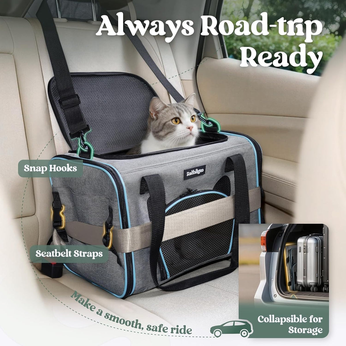 rabbitgoo Cat Carrier Soft with Safety Buckles, Sturdy Comfortable Pet Bag