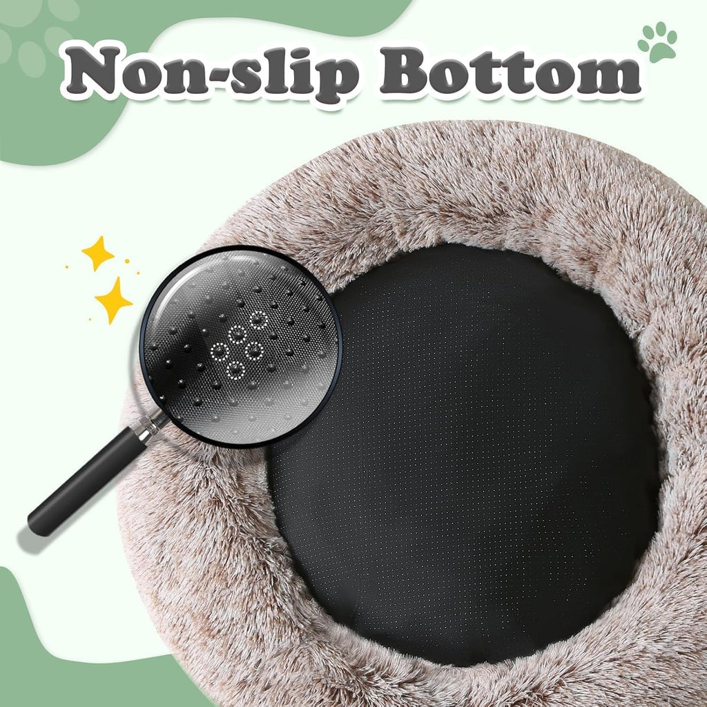 JOLLYVOGUE Dog Bed, Calming Anti-Anxiety Large Dog Bed, Fluffy Donut Cushion for Medium and Large Pets (27")
