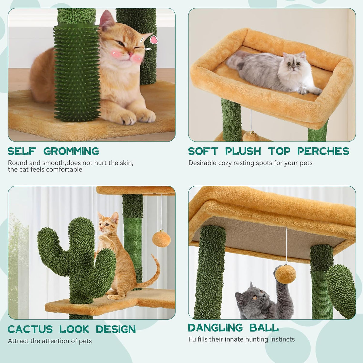 YITAHOME 60in Cactus Cat Tree: Multi-Level Tall Kitty Tower Indoor