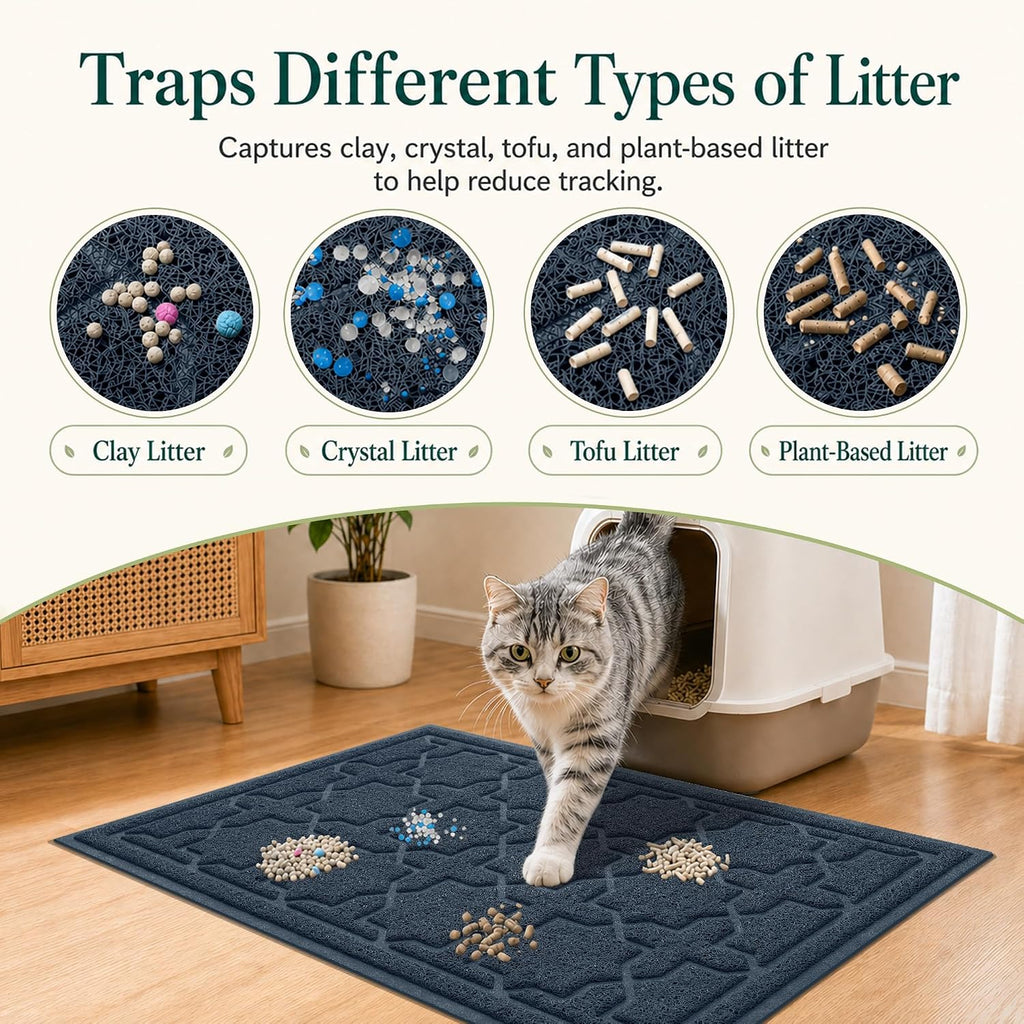 Yimobra Cat Litter Mat, Waterproof Litter Trapping Mat, 24x20, Dark Blue | PVC Litter Box Mat with Non Slip Backing, Easy Clean Surface and Scatter Control Design for Cleaner Floors