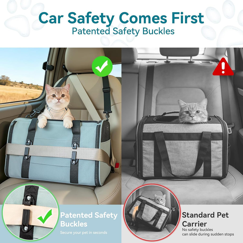 PETSFIT Cat Carrier Soft with Patented Safety Buckles, Safe for Car Travel