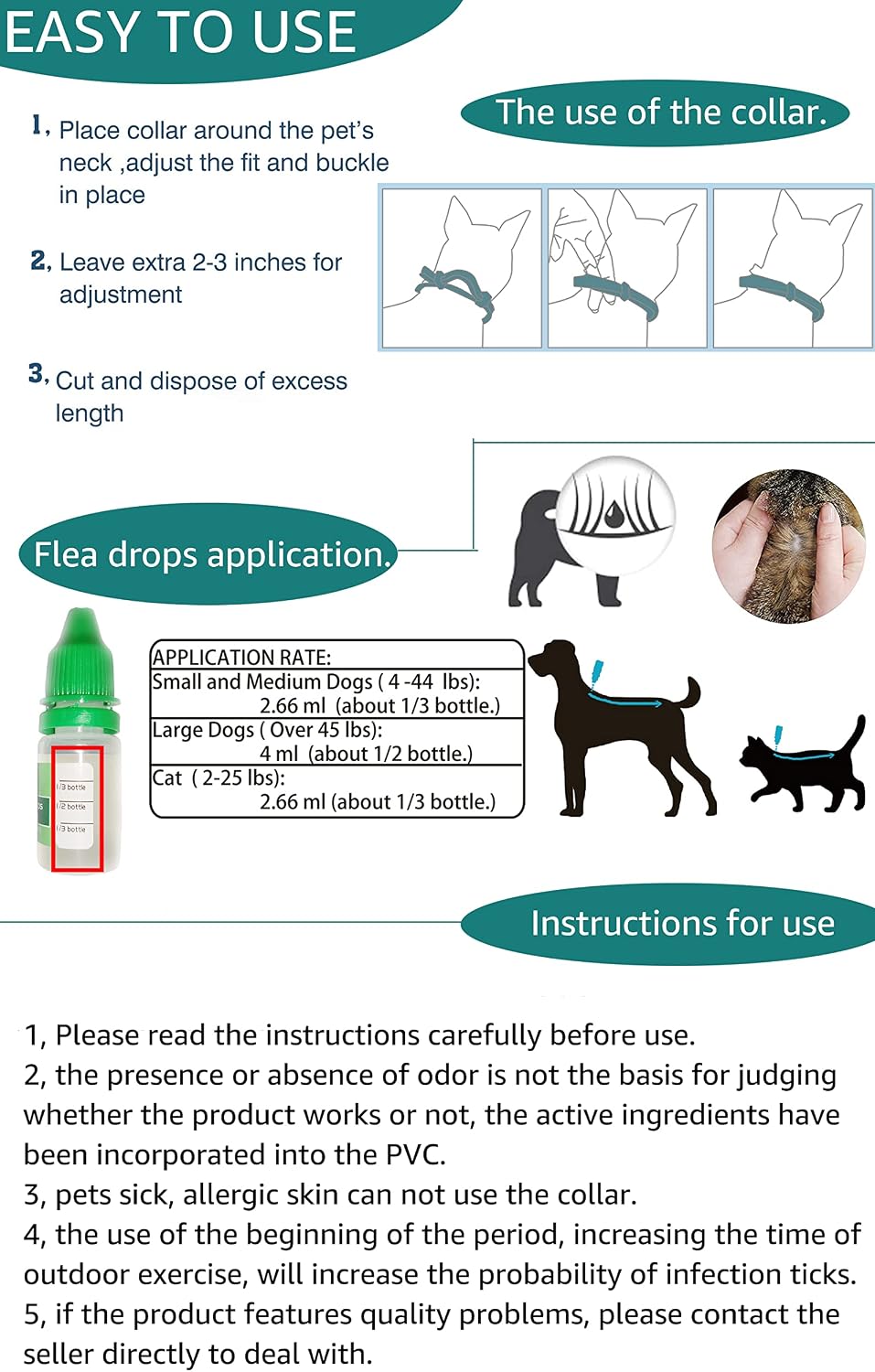 Flea and Tick Collar for Small Dog, Made with Natural Plant Based Essential Oil, Safe and Waterproof, Free Comb and Prevention Treatment Drop, 2x6 Month, 13.8 in (2 Packs)