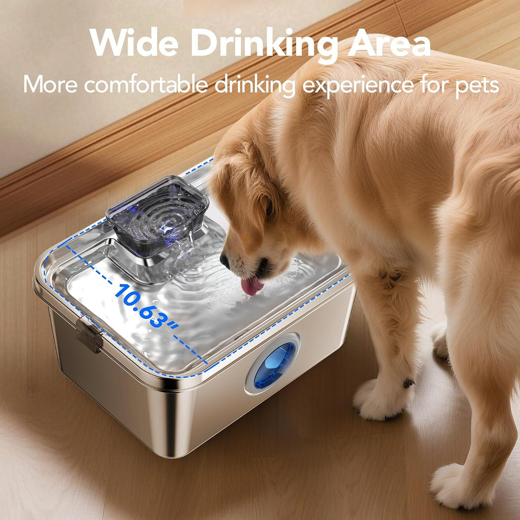 PETIMI Dog Water Fountain, 3 Gallons Stainless Steel Dog & Cat Water Fountain, Large Pet Water Fountain for Multiple Pets, Ultra Silent, Wide Mouth, Safety Lock, Smart Water Pump