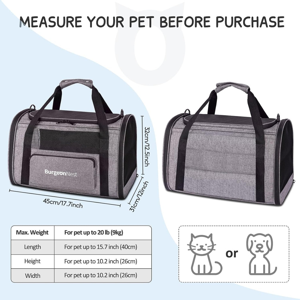 BurgeonNest Cat Carrier up to 20 Lbs, Portable Top Load Pet Travel Bag
