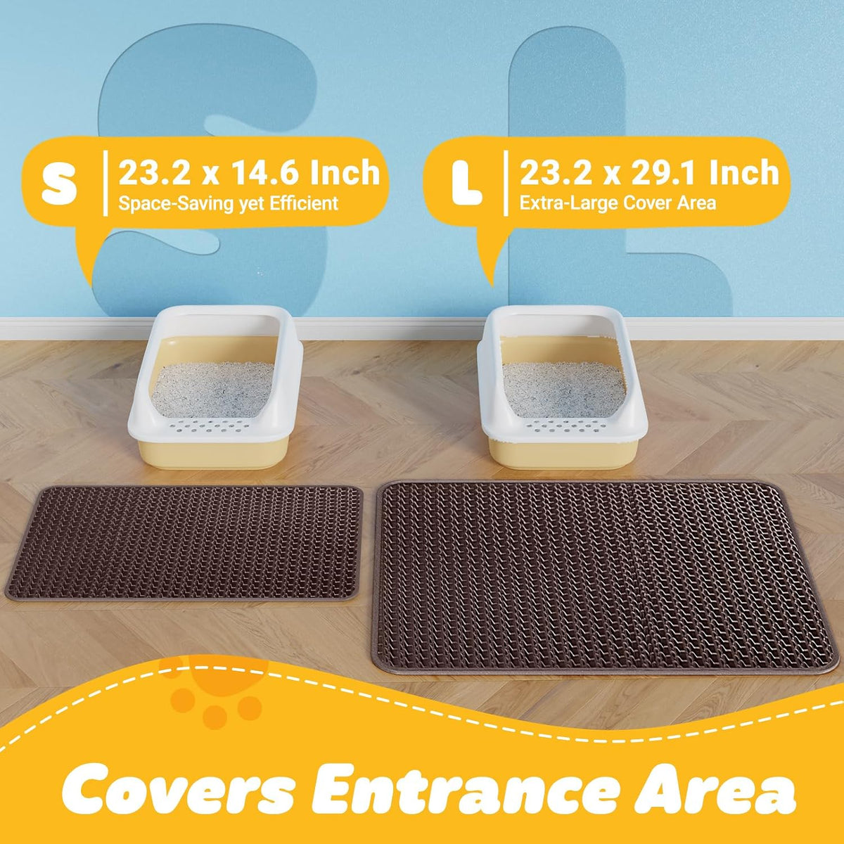 Powools Cat Litter Mat, 30 x 24 in, Waterproof, Non-Slip, Brown | Litter Trapping Mat, Easy to Clean, Litter Box Mat, Urine-Proof, Cat Toilet Training Systems Accessories, Indoor Cats