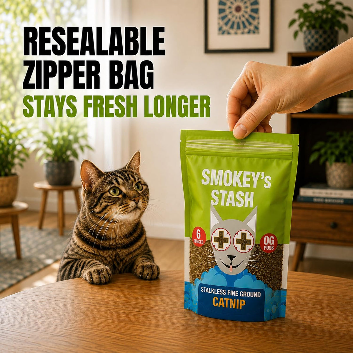 Smokey's Stash Catnip Stalkless Dried Ground Premium Bulk 6 Ounce Bag Strong Cat nip for Cats…