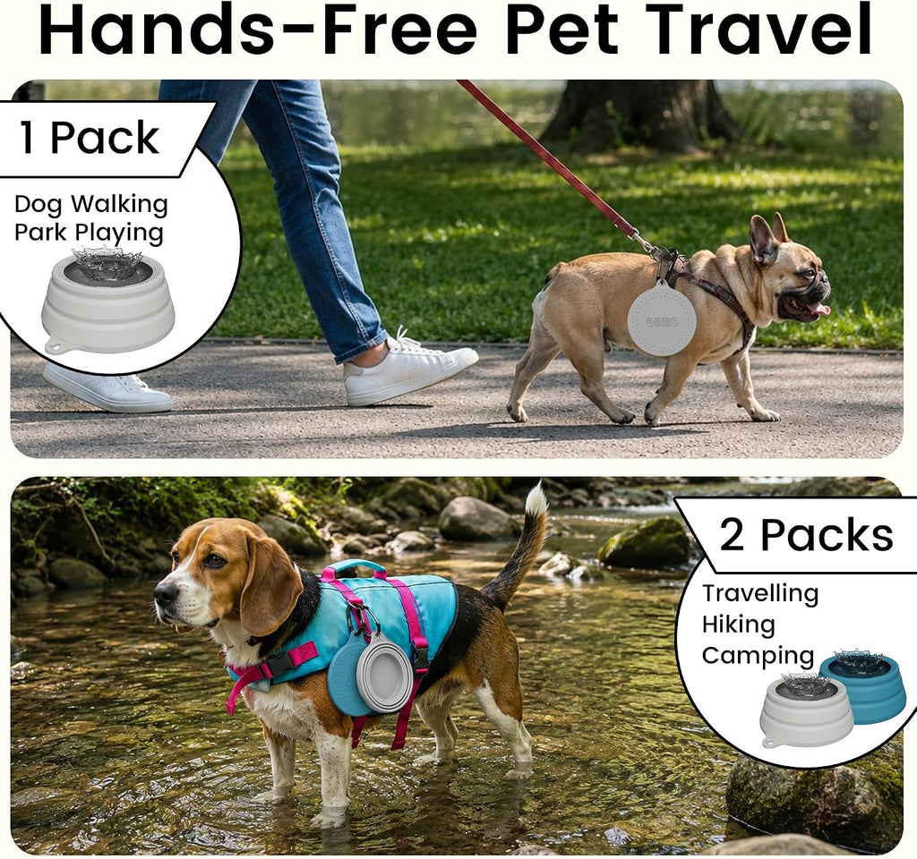 OHMO Spill Proof Collapsible Dog Bowl, 34oz Portable Dog Water Bowl | Low Center Gravity Stability, Tapered Splash Control, Foldable, Dishwasher Safe, Dog Travel Essential, Ash