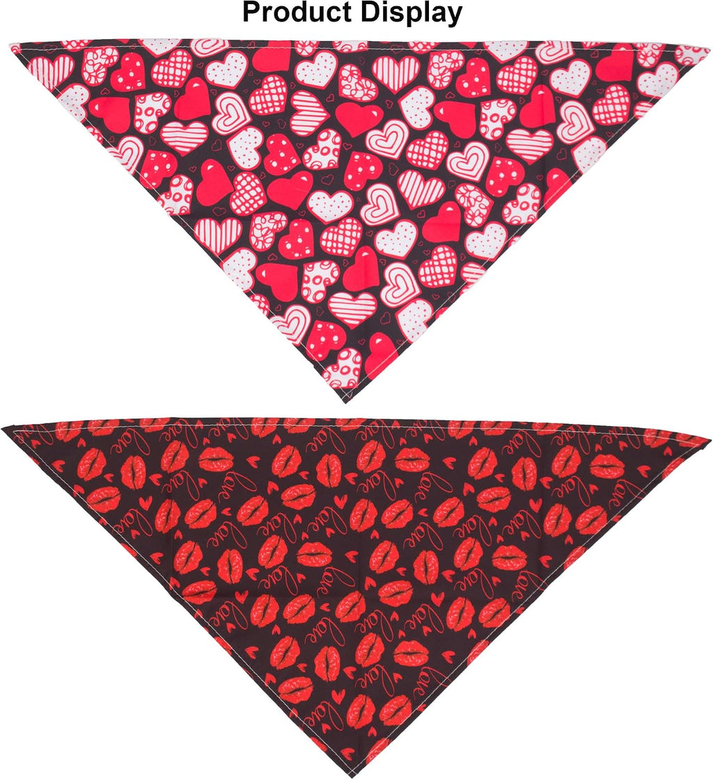 ADOGGYGO 4 Pack Valentine Dog Bandana Triangle Pet Scarf Red Pink Heart Pattern Valentine Bandanas for Large and Extra Large Dogs Pets (X-Large)