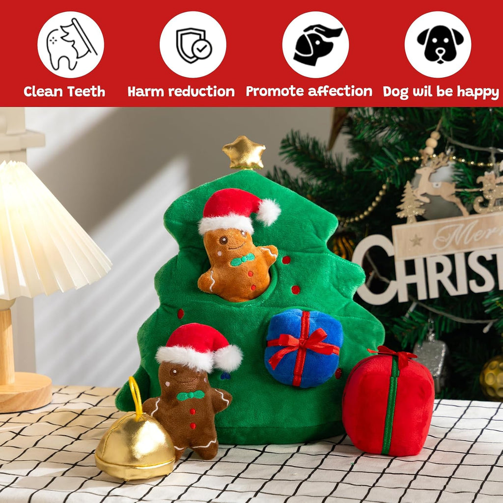 Hollypet Christmas Squeaky Hide and Seek Dog Toys for Small and Medium | Interactive Plush Stuffed Dog Squeak Toys for Small Medium Sized Dogs and Non-Aggressive Chewers, Puppy Teeth Clean Chew Toys