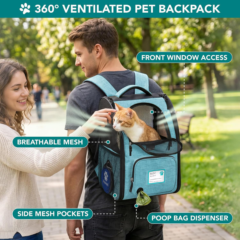 PetAmi Expandable Dog Cat Backpack Carrier, Airline Approved, Teal Blue