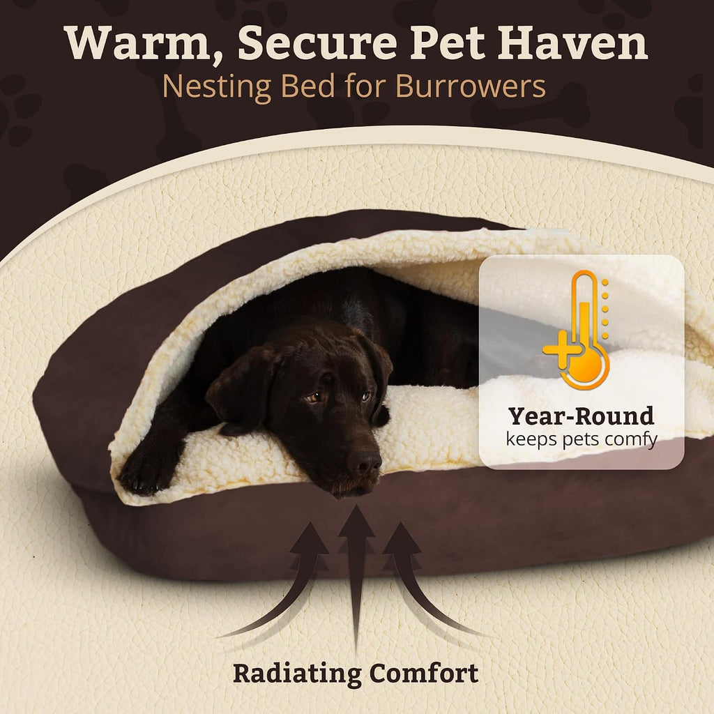 Snoozer Rectangle Cozy Cave Dog Bed, Hooded Dog Bed, Hot Fudge (L)