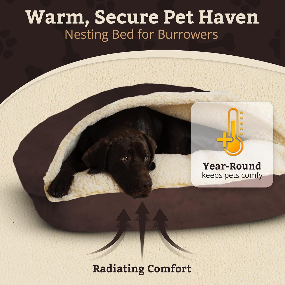Snoozer Rectangle Cozy Cave Dog Bed, Hooded Dog Bed, Hot Fudge (L)