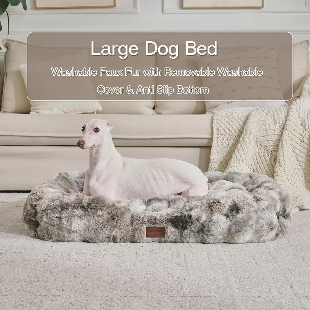 Washable Orthopedic Dog Bed,Rectangle Fleece & Luxury Pet Bed with Removable Zipper Cover & Anti-Slip Bottom,Suitable for Medium Large Dogs,40x30x7.5inches,Tie-dye Gray