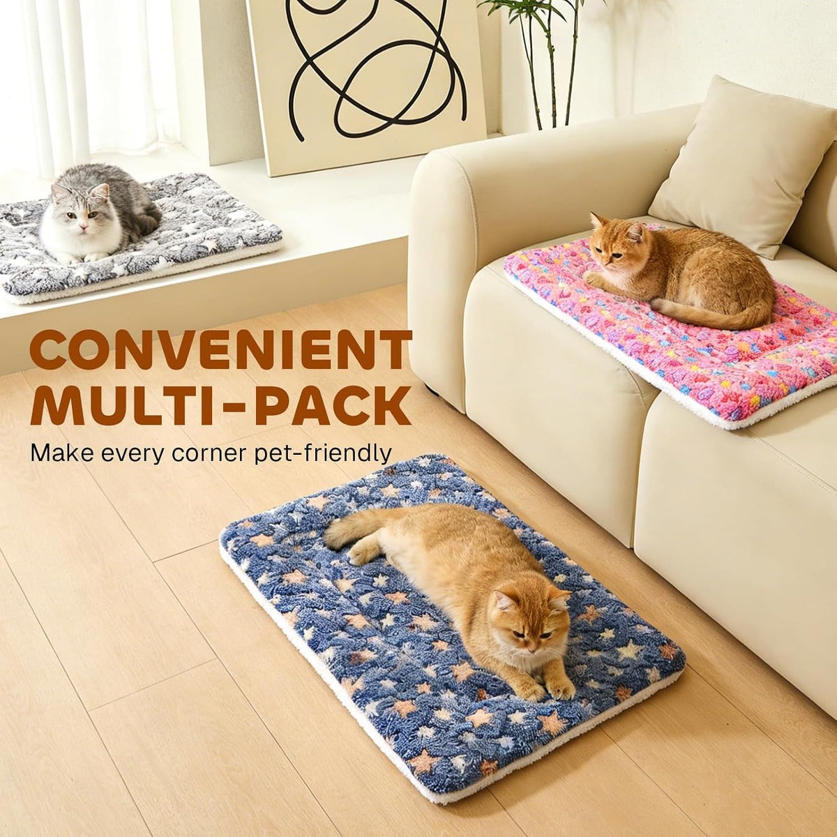 Mora Pets Cat Bed Ultra Soft Dog Crate Pad Star Print 2 Pack 18 inch Blue