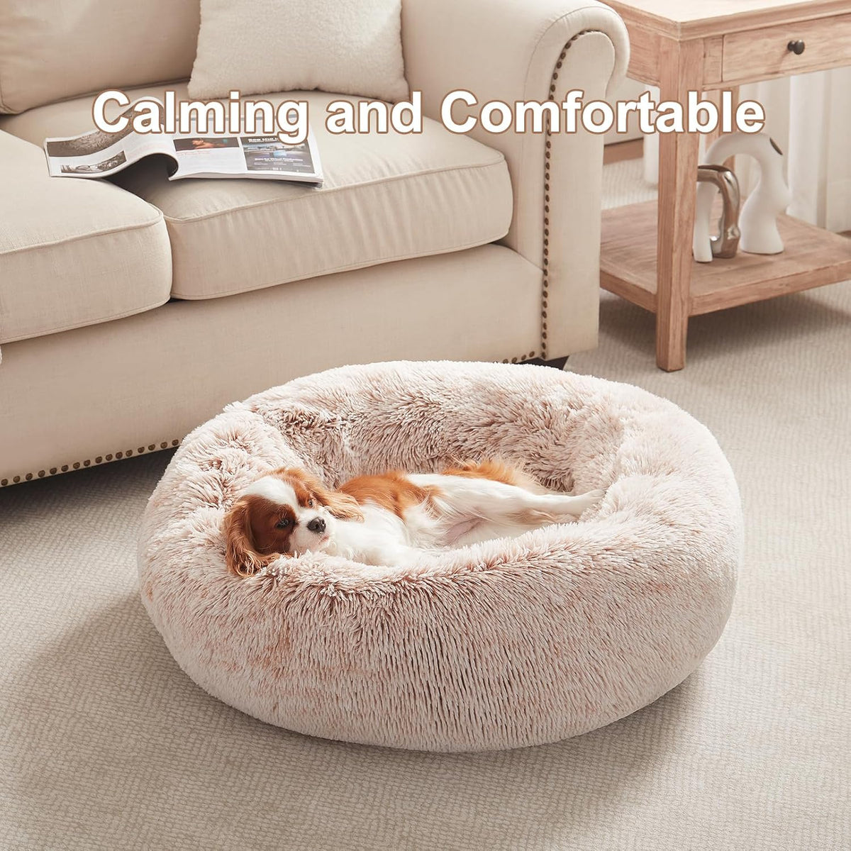 30 inches Faux Fur Fluffy Donut Dog Bed for Medium Dogs,Brown