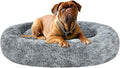 Coohom Oval Calming Donut Cuddler Dog Bed,Shag Faux Fur Cat Bed Washable Round Pillow Pet Bed(30"/36"/43") for Small Medium Dogs (L(30"x24"x7"), Grey)