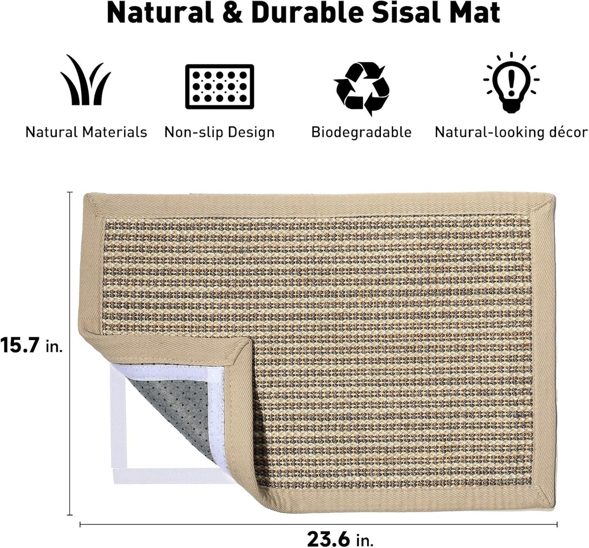 FUKUMARU Cat Scratcher Mat, 23.6 X 15.7 Inch Natural Sisal Cat Scratch Mat