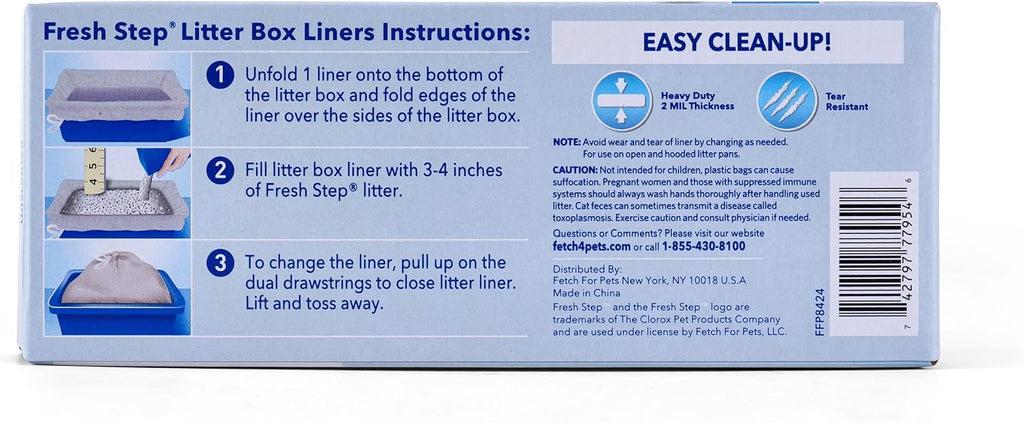 Fresh Step Drawstring Cat Litter Liners,Unscented, 3 ft x 19 in, 7Ct, 36-Pk | Heavy-duty bags, unscented, drawstring closure, X-large oval or rectangle pans
