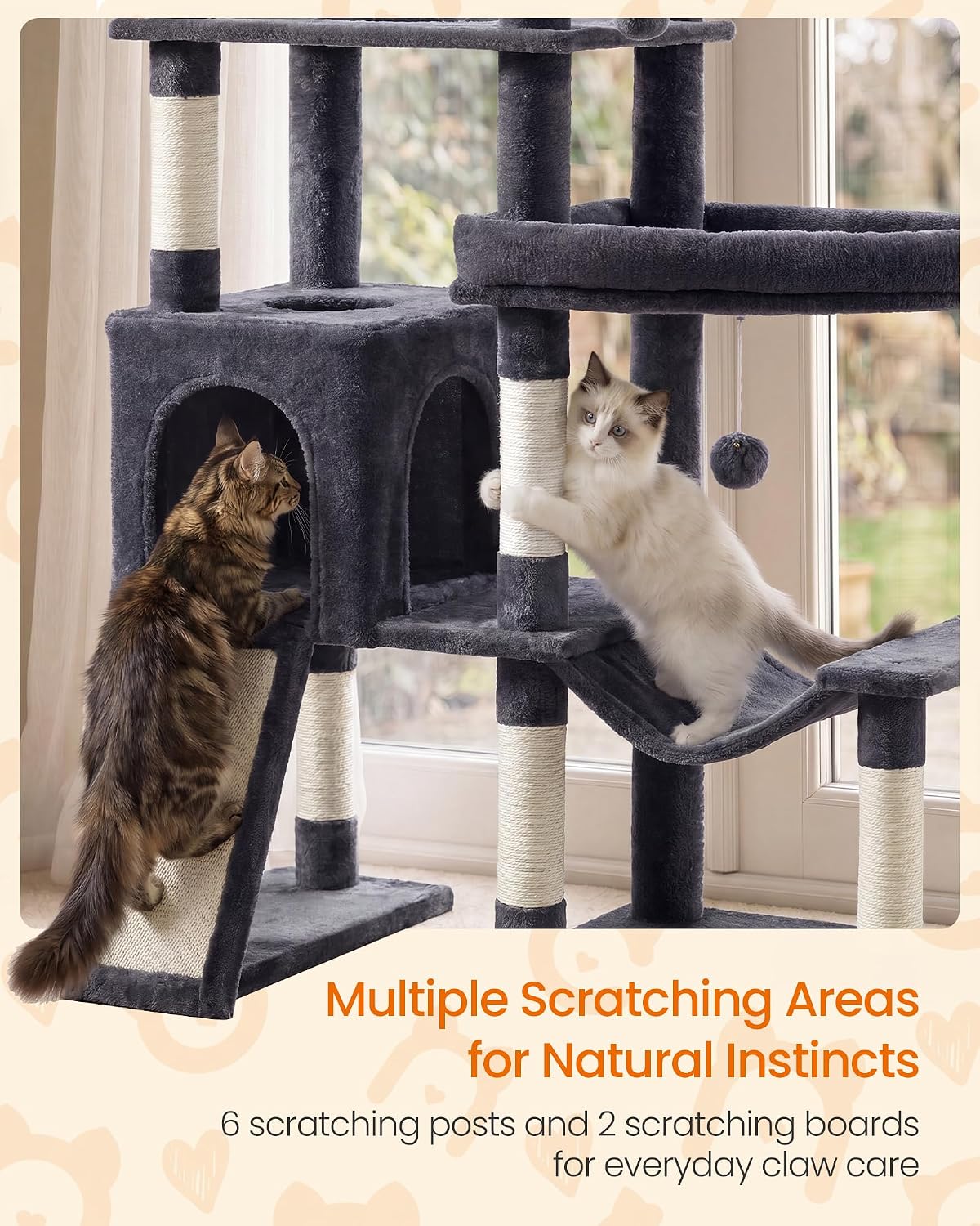 Feandrea Cat Tree, 79.5" Heavy Duty Cat Tower Condo for Indoors, Dark Gray