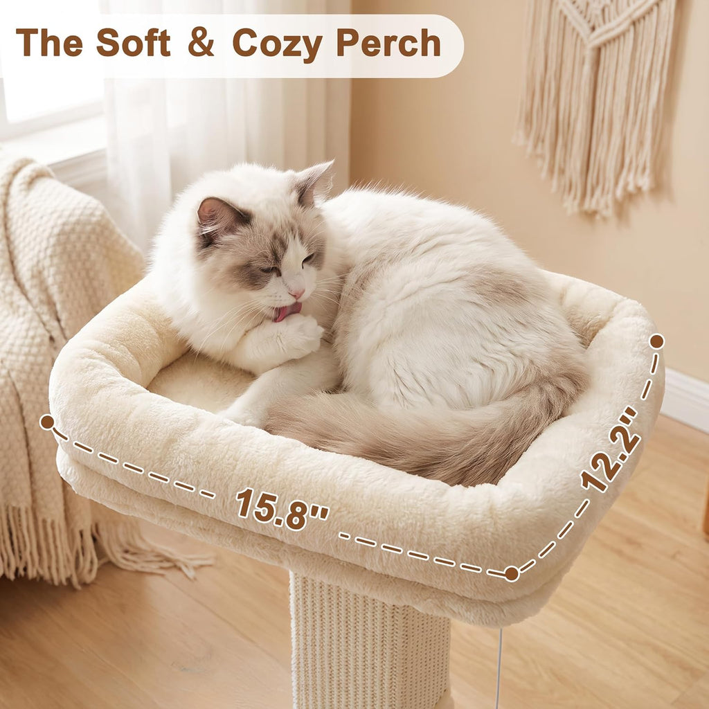 Cat Scratching Post with Bed for Indoor Adult Cats, Cat Perch,White