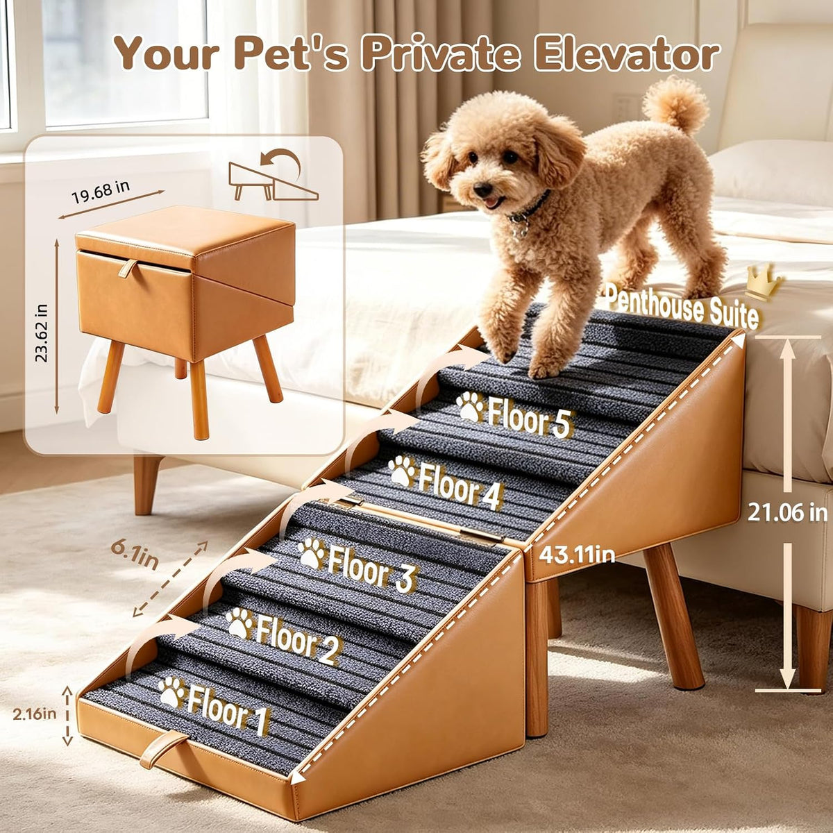 Pet Stairs for High Beds Foldable,Dog Steps for Large Dogs 21.06" H