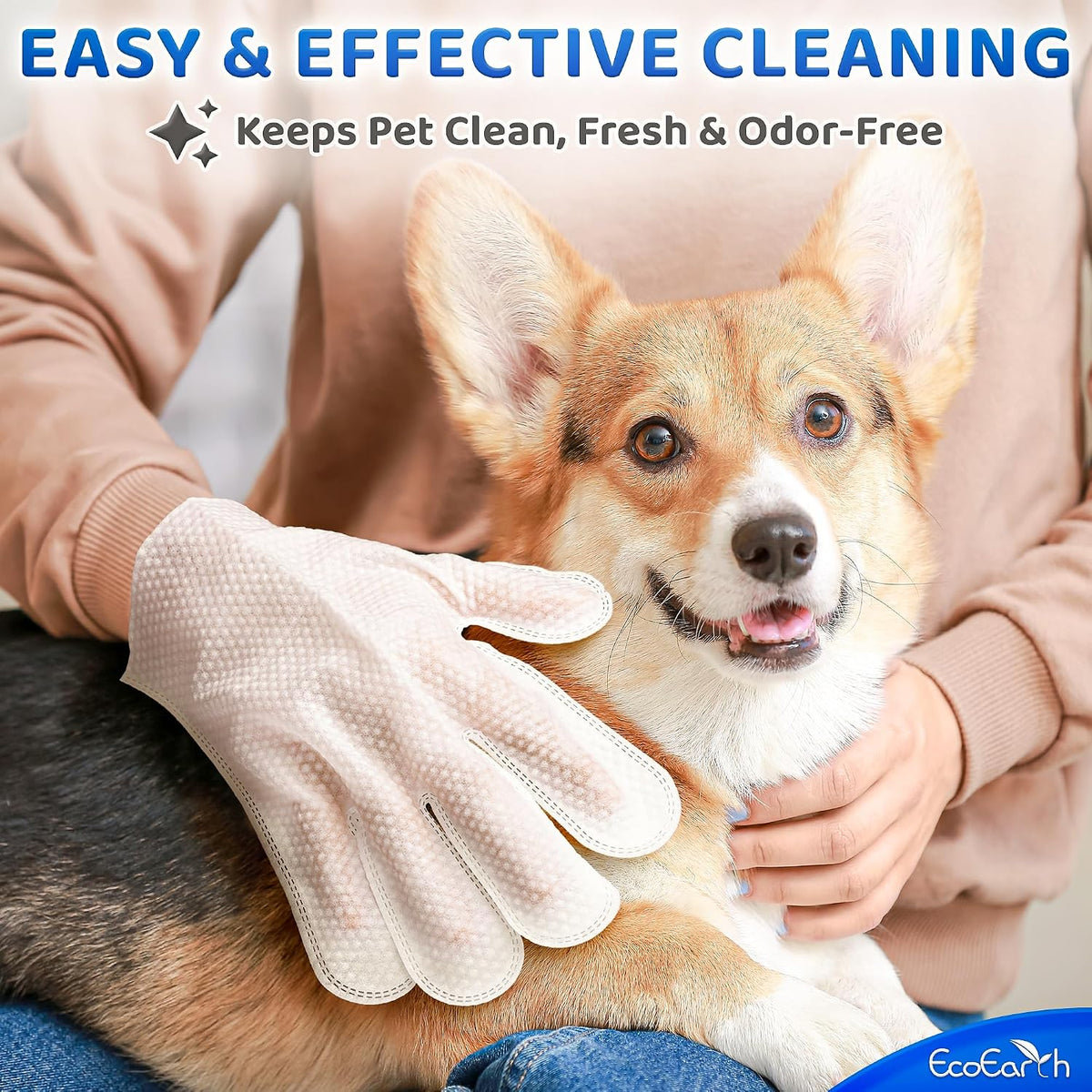 Premium Pet Wipes for Dogs & Cats - 6 Pcs - Disposable Washing Gloves for Bath & Grooming - Clean & Dry Paws, Fur, Face, Ears, Butt & Body - Hypoallergenic, Lick-Safe & Waterless Cleaning Gloves