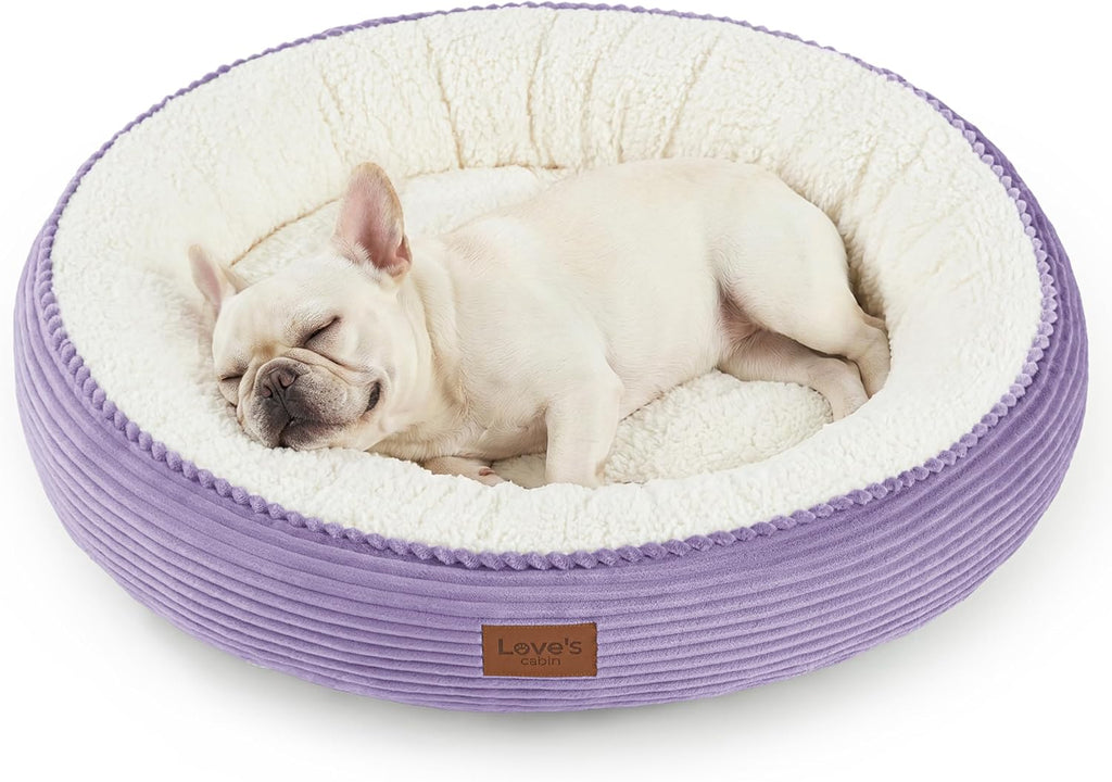 Love's cabin Round Donut Cat and Dog Cushion Bed, 30in Pet Bed for Medium or Large Dogs, Anti-Slip & Water-Resistant Bottom, Soft Durable Fabric Pet Beds, Washable Calming Cat Bed, Violet