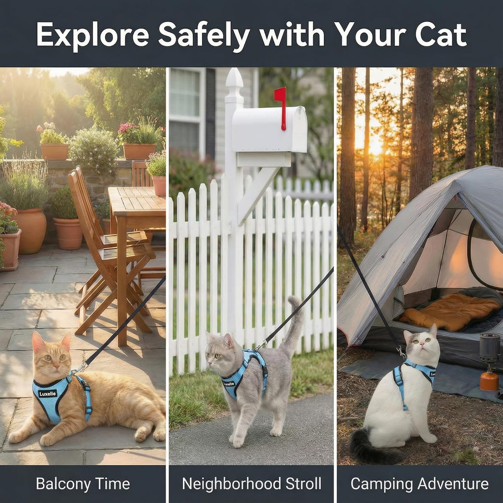 Luxelle 2 Pack Escape-Proof Cat Harness and Leash Set for Walking – Adjustable No Pull Soft Vest with Easy-Wear Buckle, Reflective Straps, Breathable Mesh – Outdoor Travel Harness for Cats & Kittens