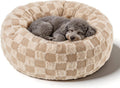 Dog Calming Beds for Small Medium Large Dogs - Round Donut Washable Puppy Dog Bed, Anti-Slip Faux Fur Fluffy Donut Cuddle Anxiety Cat Pet Bed (24" Grid)