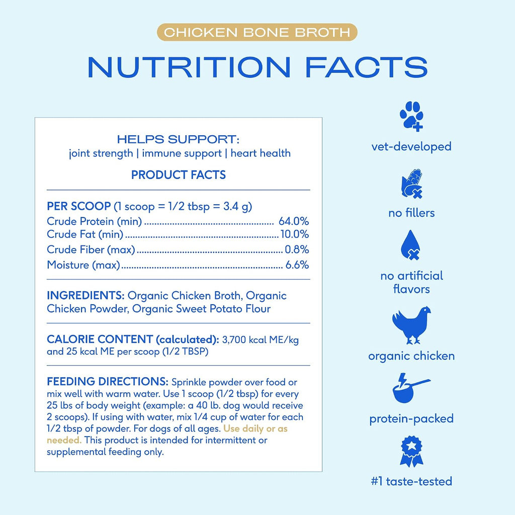 Native Pet Bone Broth for Dogs and Cats - Chicken Bone Broth Powder Dog Food Toppers for Picky Eaters - Provides Extra Nutrition for Joint Strength, Immune Support & Heart Health - 48 Scoops