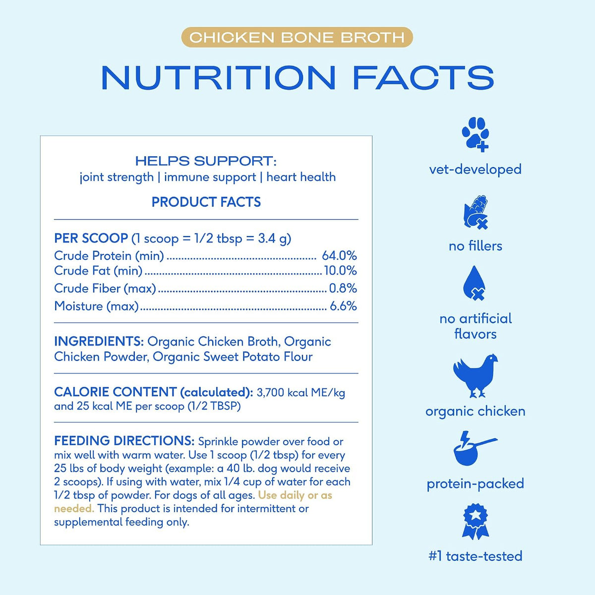 Native Pet Bone Broth for Dogs and Cats - Chicken Bone Broth Powder Dog Food Toppers for Picky Eaters - Provides Extra Nutrition for Joint Strength, Immune Support & Heart Health - 48 Scoops