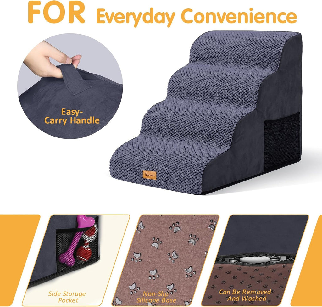 Topmart High Density Foam Dog Steps 4 Tiers, Extra Wide Deep Pet Steps