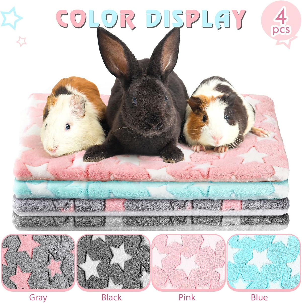 Haull 4 Pcs Waterproof Guinea Pig Bedding Mat, Cute Star, 13 x 10