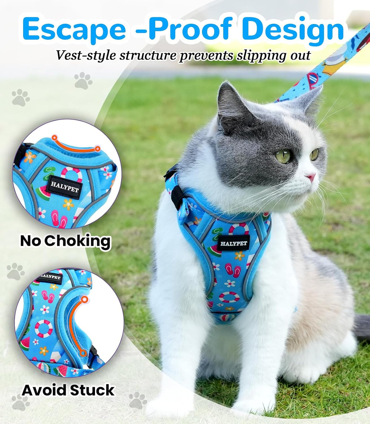 Halypet Cat Harness and Leash Set, Escape Proof Adjustable Harness