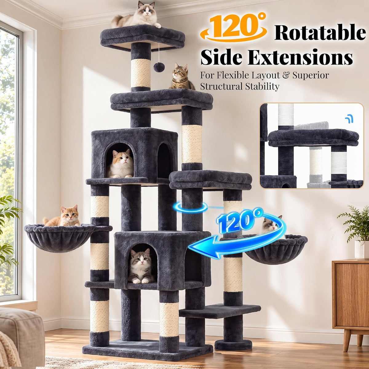 Hey-brother Cat Tree Tower with Stable Extended Base, 3 Platforms, MPJ038G