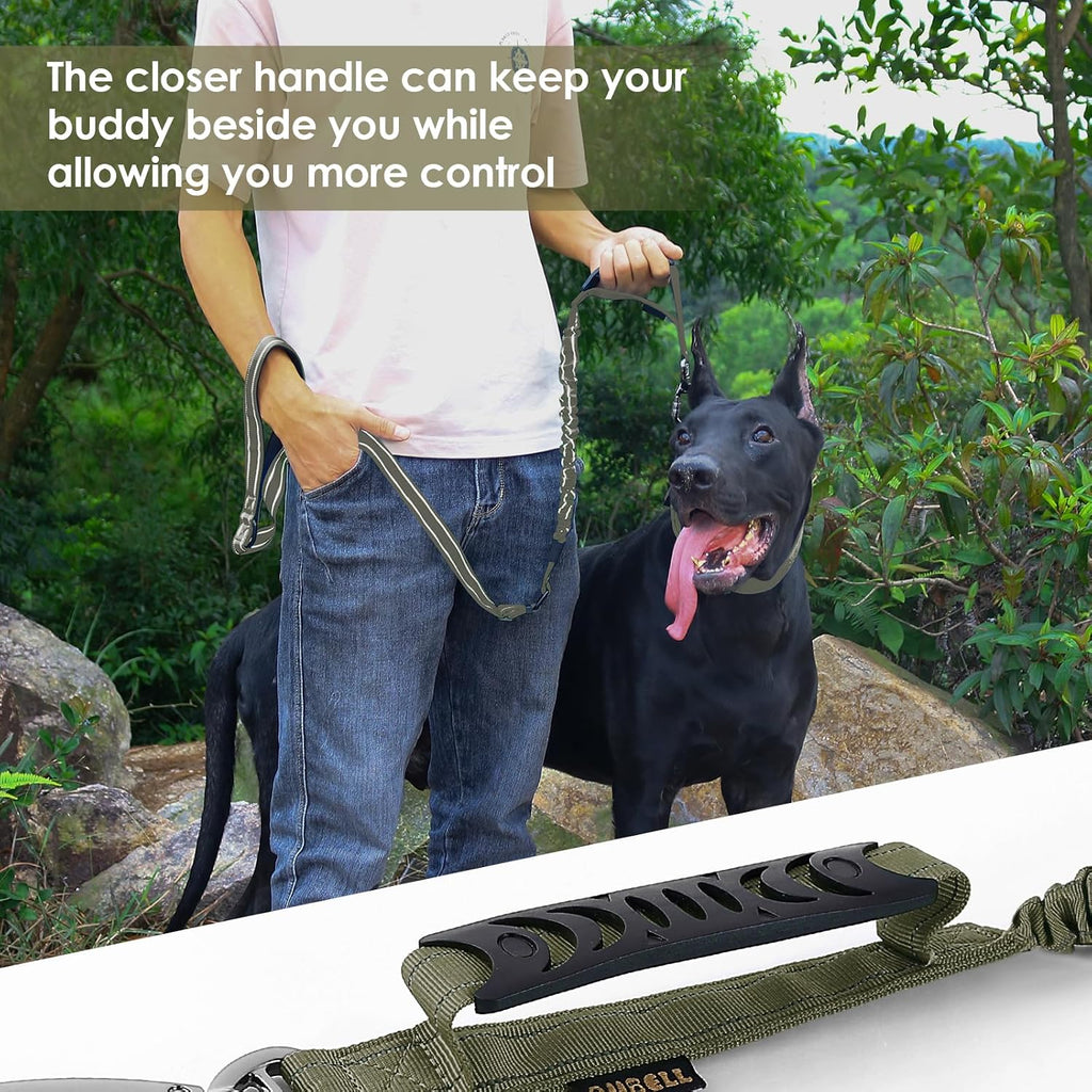 AUBELL Tactical Dog Leash Heavy Duty,4-6ft No Pull Bungee Leash,Green