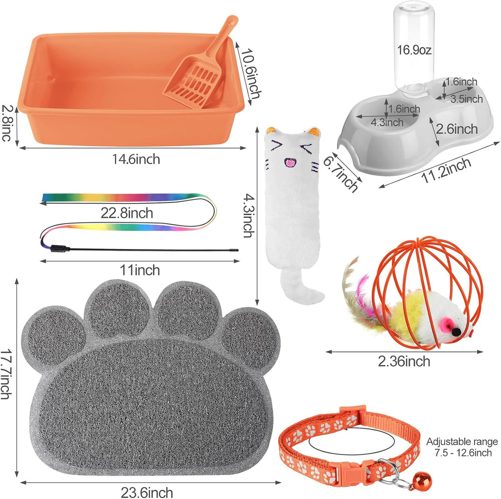 Tioncy 7 Pcs Kitten Litter Box Starter Kit with Mat, Simple, Orange