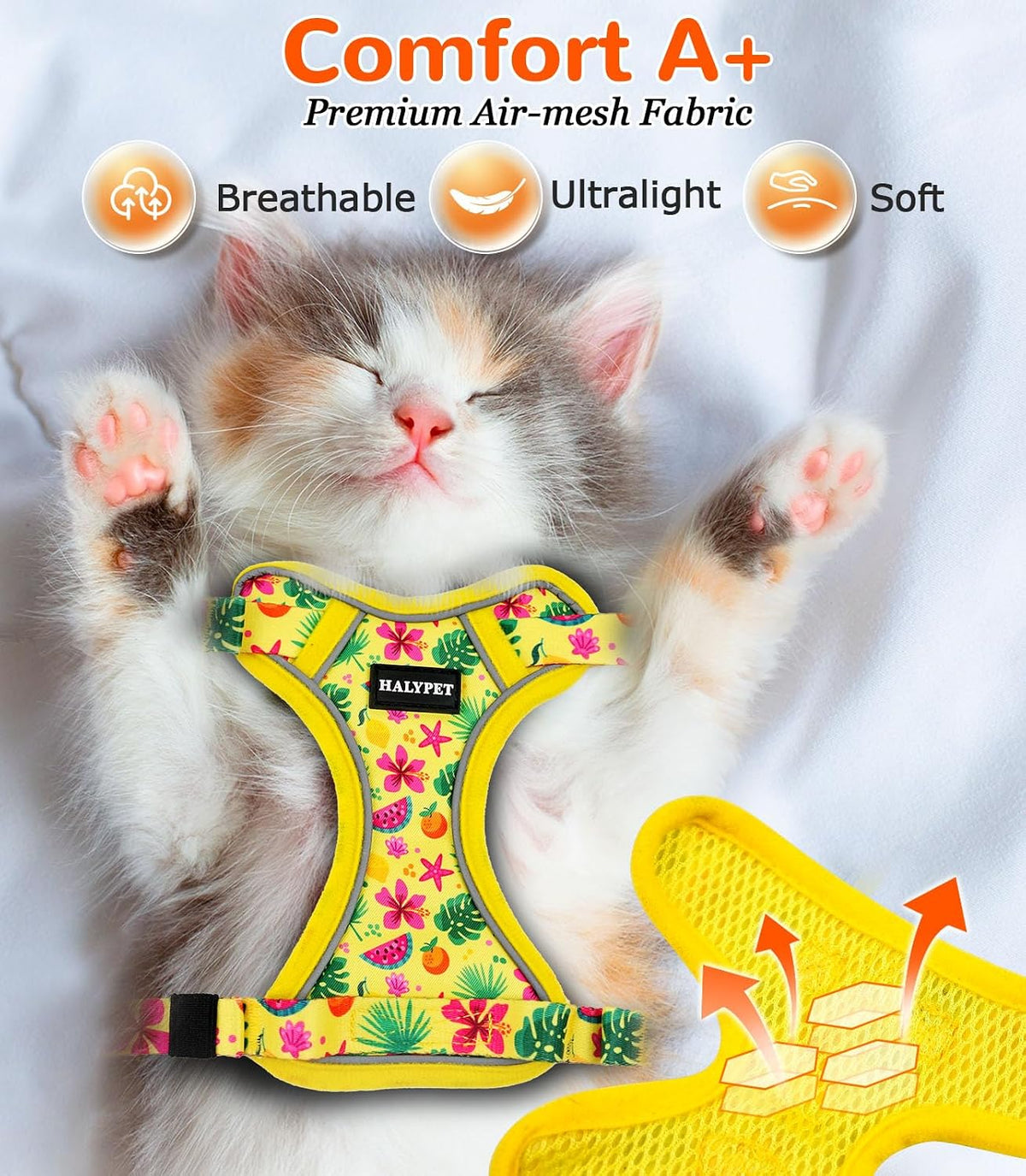 Halypet Cat Harness and Leash Set, Escape Proof Adjustable Harness