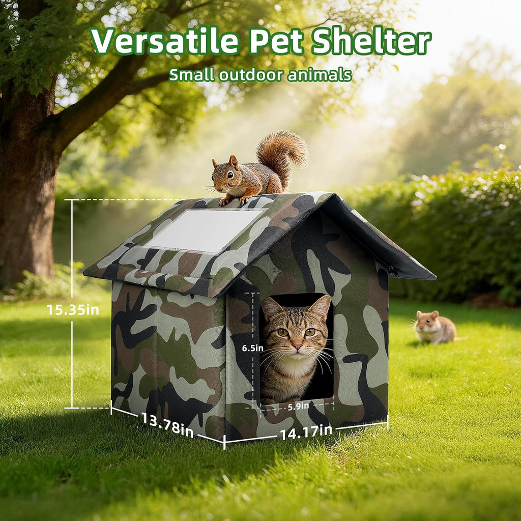 Cat House for Outdoor Cats, Weatherproof Feral Cat House with Mat and Doors, Easy to Put Together, Collapsible Warm Pet Nest Kitty Shelter for Winter, Never Blow Away