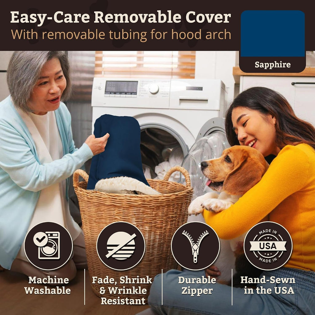Snoozer Rectangle Cozy Cave Dog Bed, Hooded Dog Bed, Sapphire (S)