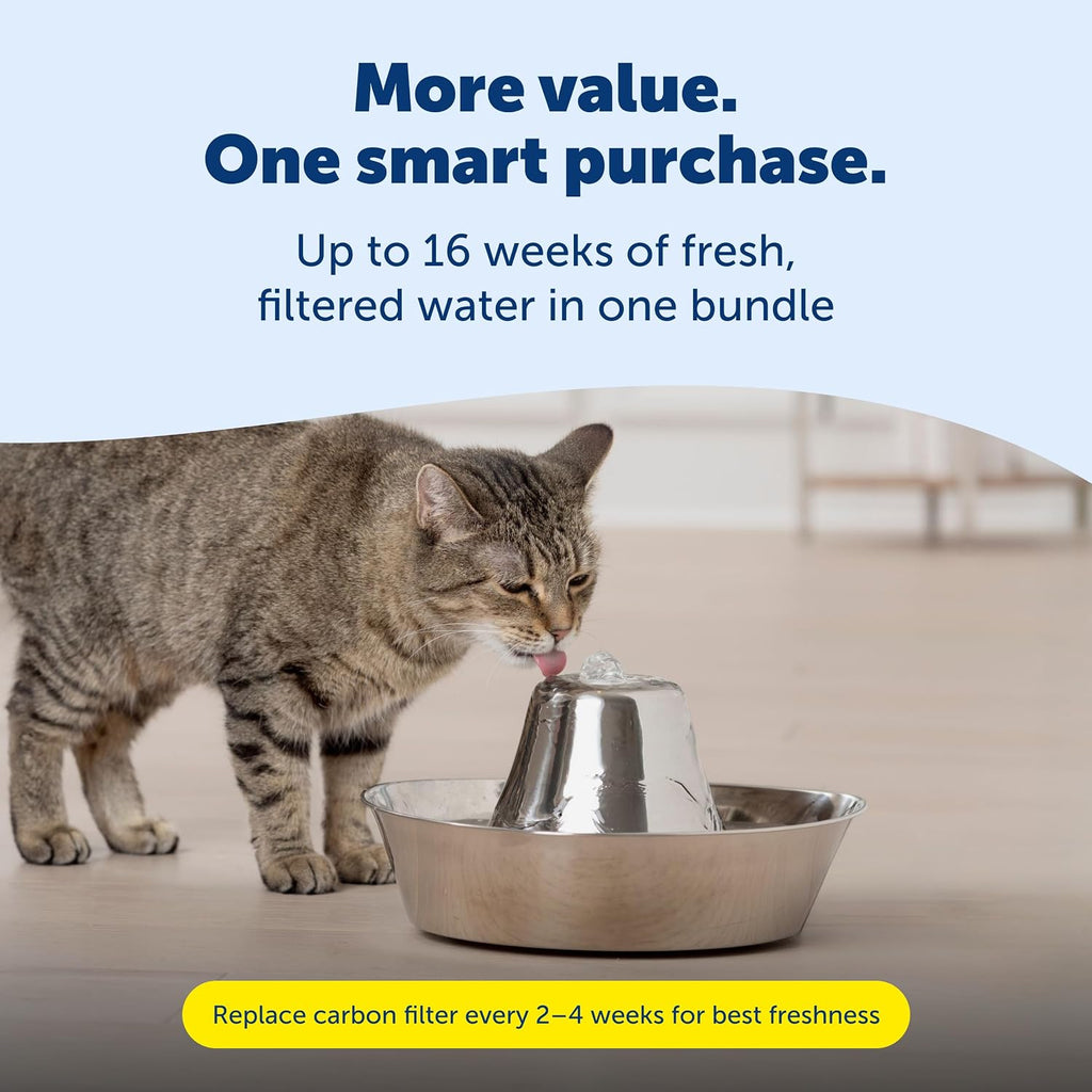 Seaside Stainless Cat & Dog Fountain with 4-Pack of Carbon Filters